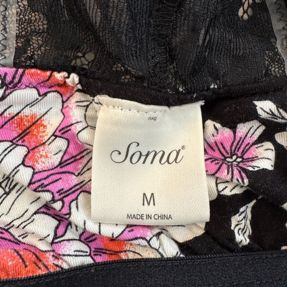 Soma Black Chemise Nightgown with Tropical Floral Pattern size medium NWOT - Picture 8 of 10